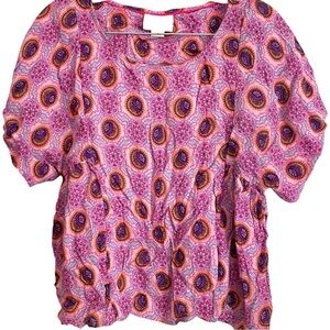 Maeve Anthropologie Milla Medallion Boho Blouse Short Sleeve Boxy Fluttery Top